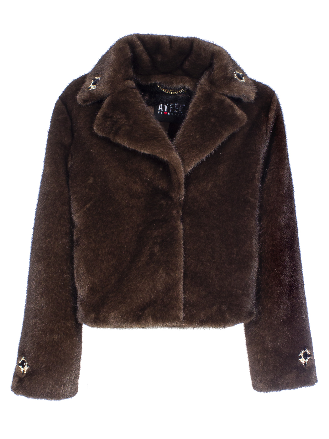 GIACCA FAUX FUR FAKE MINK DETTAGLIO GIOIELLO,4 TG,100%PL,MADE IN PRC    - BROWN